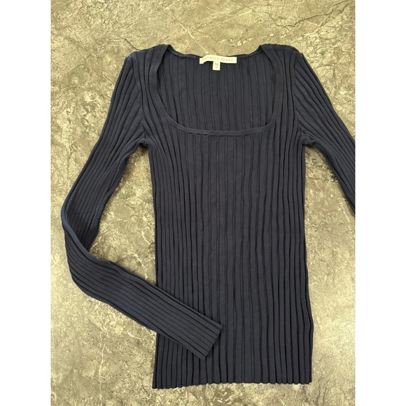 Veronica Beard Womens Clara Scoop Square Neck Wide Rib Stretch Sweater Navy Sz M - Picture 4 of 10